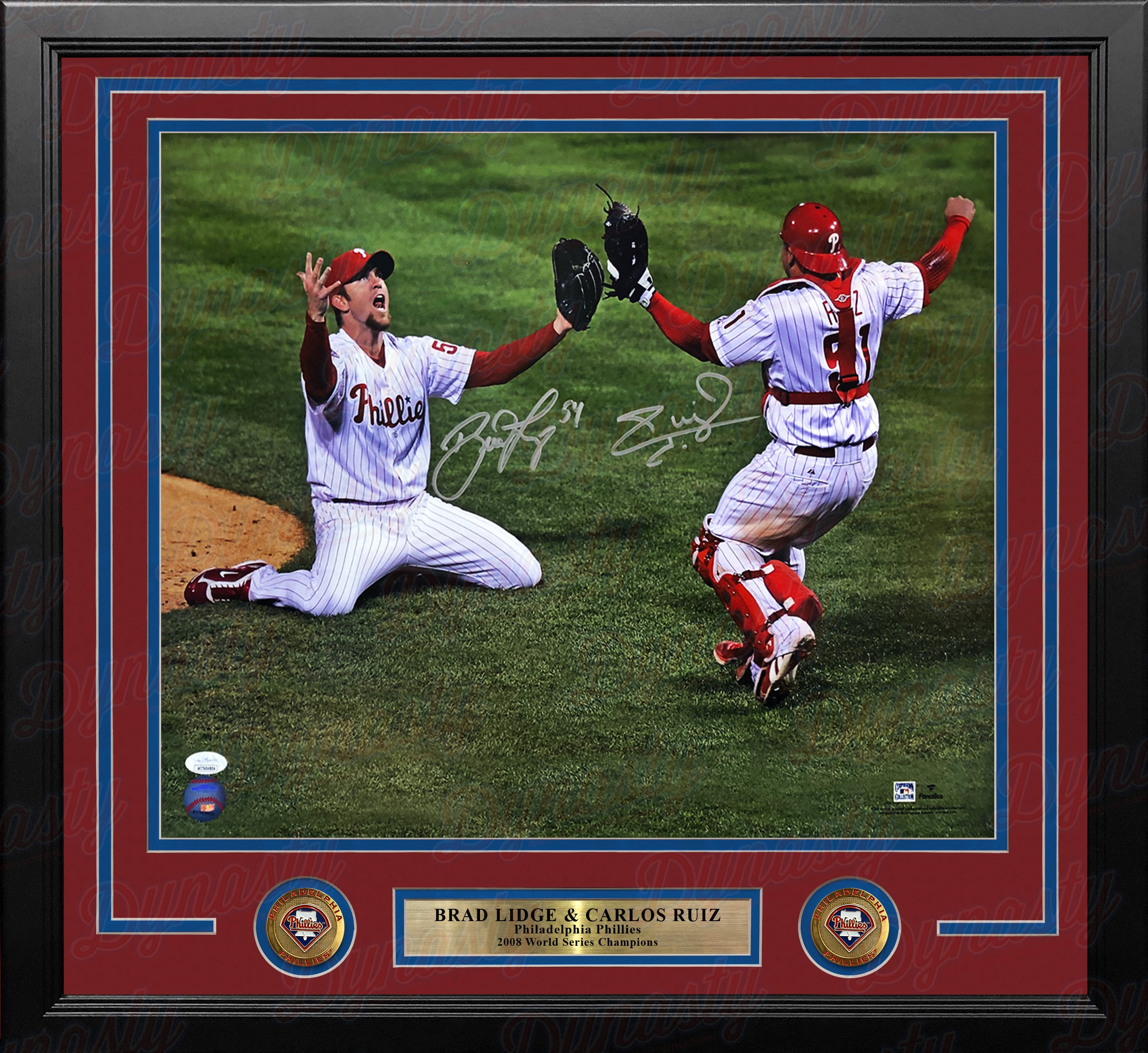 Brad Lidge & Carlos Ruiz Philadelphia Phillies World Series Autographed  16x20 Framed Baseball Photo - Dynasty Sports & Framing