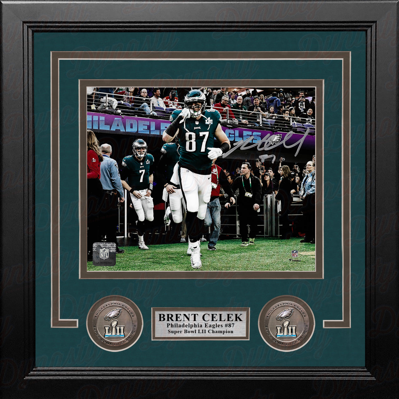 Brent Celek Super Bowl Entrance Philadelphia Eagles Autographed Framed Football Photo - Dynasty Sports & Framing 