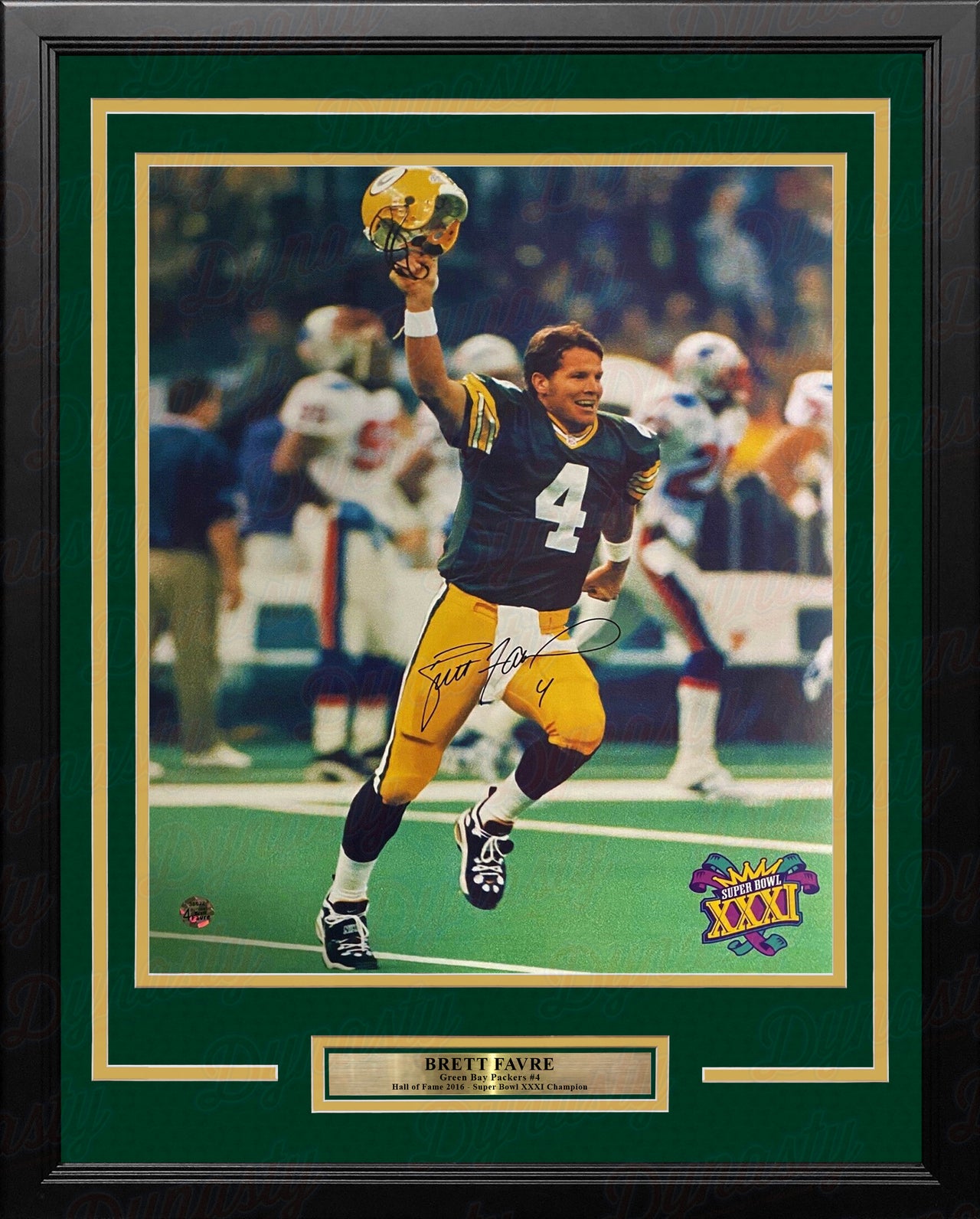 Brett Favre Celebration Green Bay Packers Autographed 16" x 20" Framed Football Photo - Dynasty Sports & Framing 