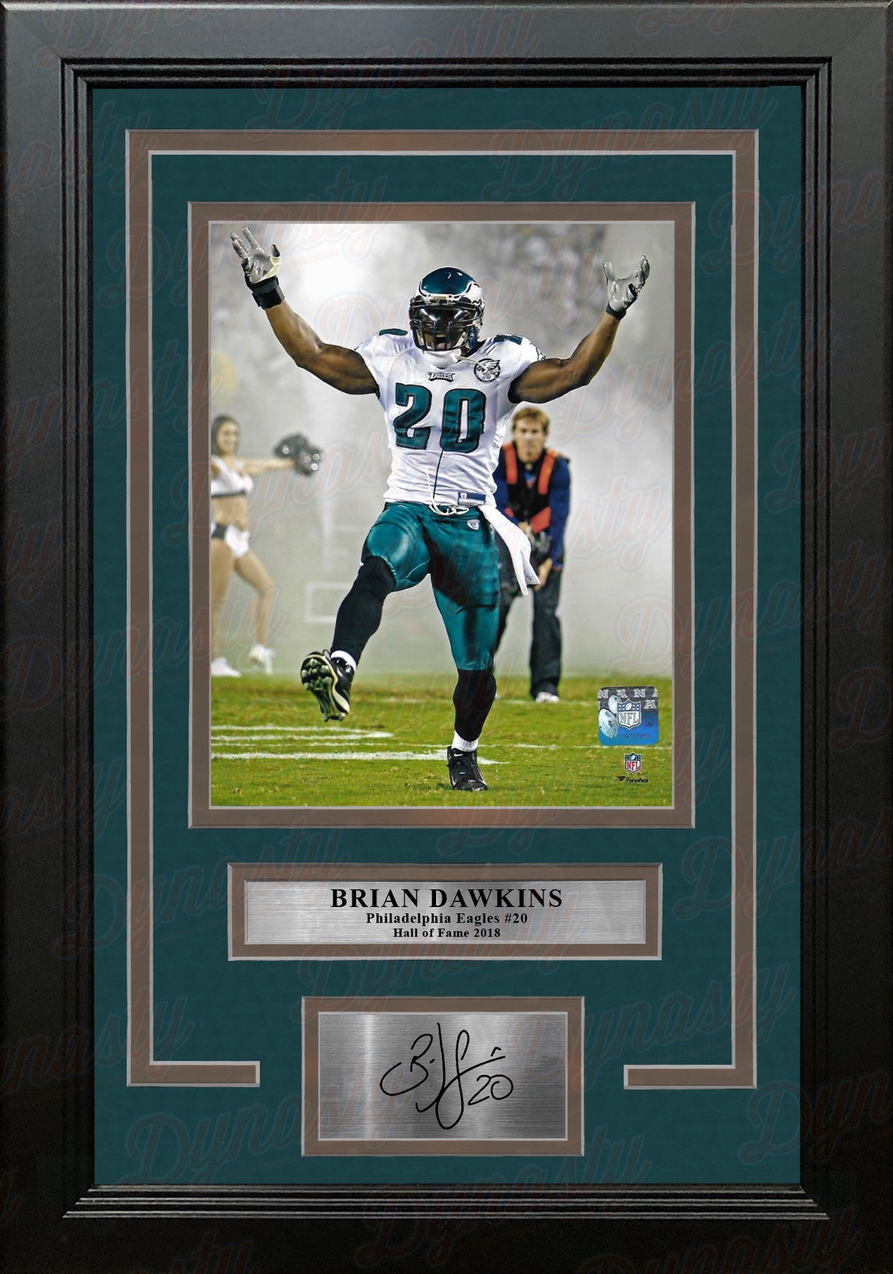 Brian Dawkins Smoke Entrance Philadelphia Eagles Framed Football Photo with Engraved Autograph - Dynasty Sports & Framing