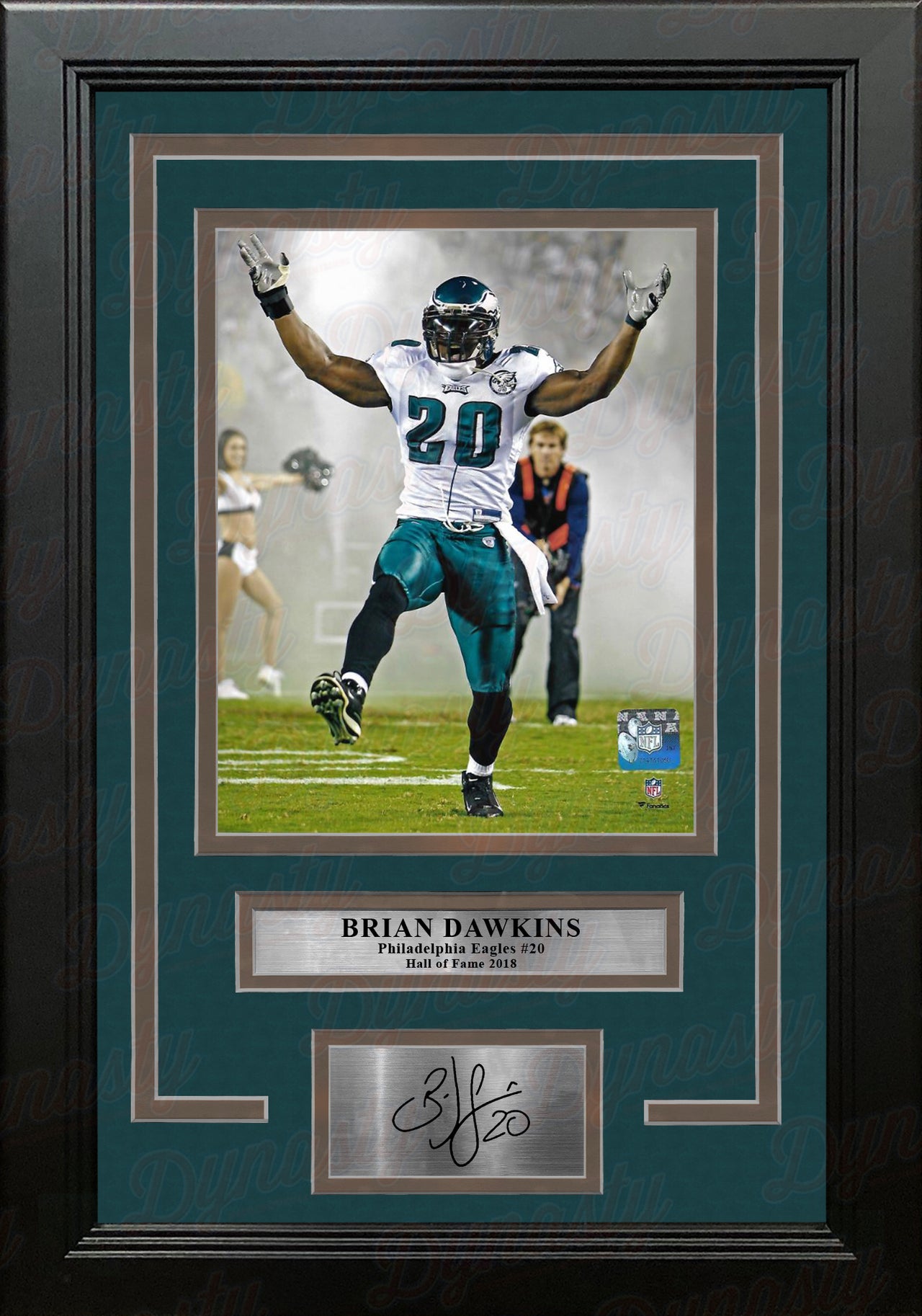 Brian Dawkins Smoke Entrance Philadelphia Eagles Framed Football Photo with Engraved Autograph - Dynasty Sports & Framing 