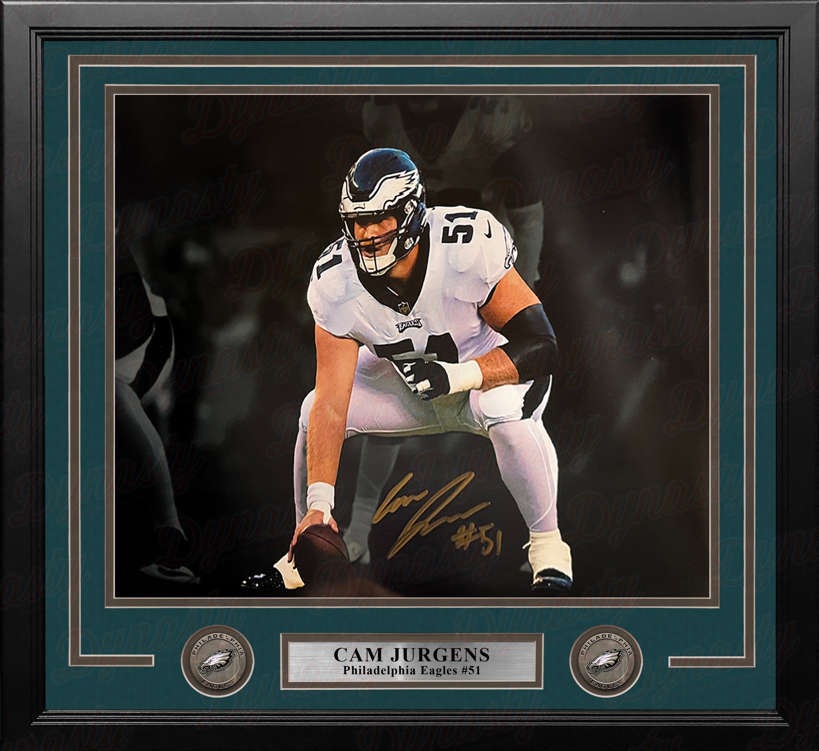 Cam Jurgens in Stance Philadelphia Eagles Autographed Framed Blackout  Football Photo