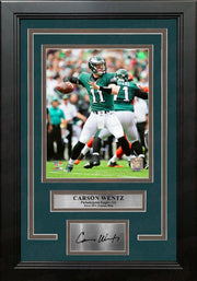 Carson Wentz First Career Win Philadelphia Eagles NFL Football Framed Photo with Engraved Autograph - Dynasty Sports & Framing