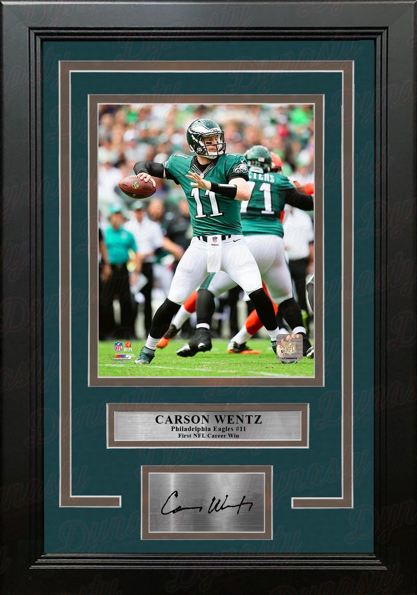 Carson Wentz First Career Win Philadelphia Eagles NFL Football Framed Photo with Engraved Autograph - Dynasty Sports & Framing