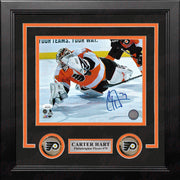 Carter Hart Philadelphia Flyers Diving Save vs. Canucks Autographed Framed Hockey Photo - Dynasty Sports & Framing