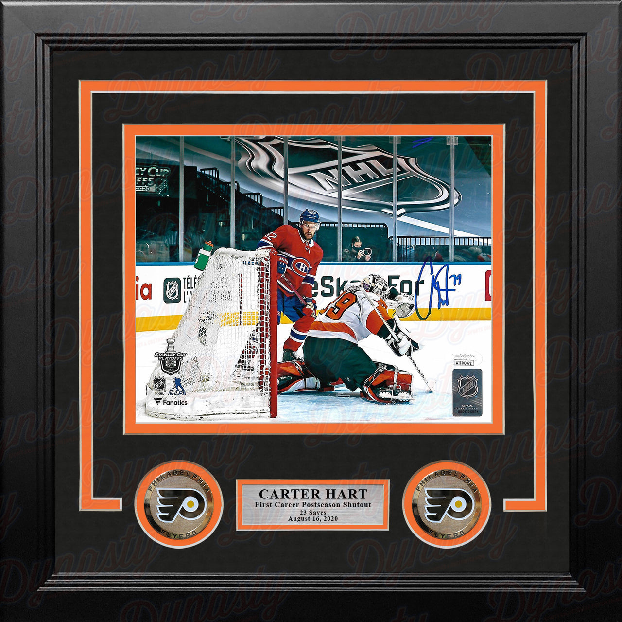 Carter Hart First Career Playoff Shutout Philadelphia Flyers Autographed Framed Hockey Photo - Dynasty Sports & Framing 