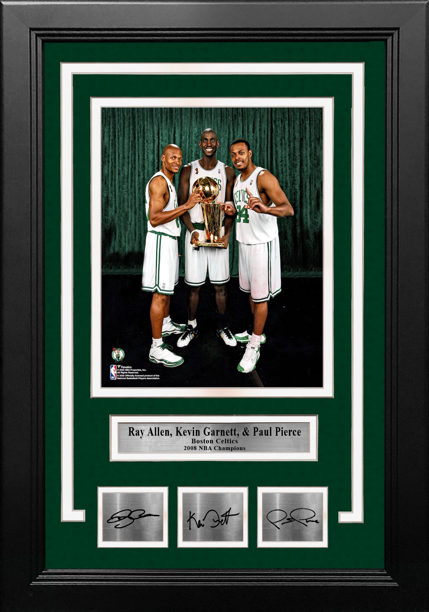 Ray Allen, Kevin Garnett, & Paul Pierce Boston Celtics 8x10 Framed Photo with Engraved Autographs - Dynasty Sports & Framing 
