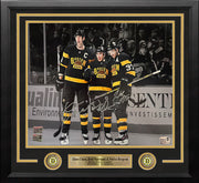 Zdeno Chara, Brad Marchand, Patrice Bergeron Boston Bruins Autographed Framed Blackout Hockey Photo - Dynasty Sports & Framing