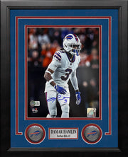 Damar Hamlin in Action Buffalo Bills Autographed Framed Football Photo - Dynasty Sports & Framing