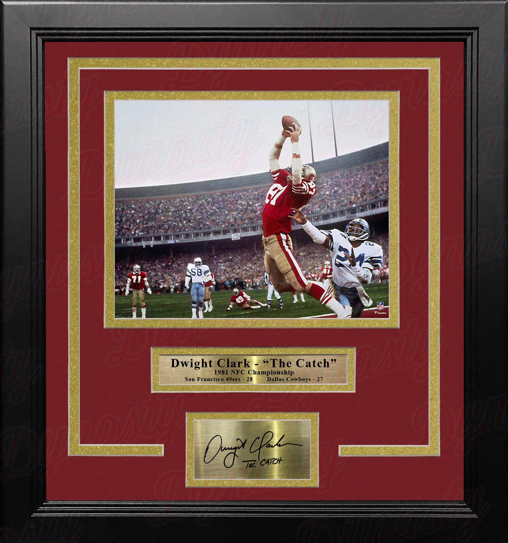 Dwight Clark 1981 NFC Championship Catch San Francisco 49ers 8x10 Framed Photo with Engraved Autograph - Dynasty Sports & Framing 