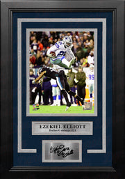 Ezekiel Elliott v. The Eagles Dallas Cowboys NFL Football Framed Photo with Engraved Autograph - Dynasty Sports & Framing