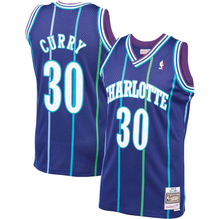 Dell Curry Charlotte Hornets Mitchell & Ness Purple Hardwood