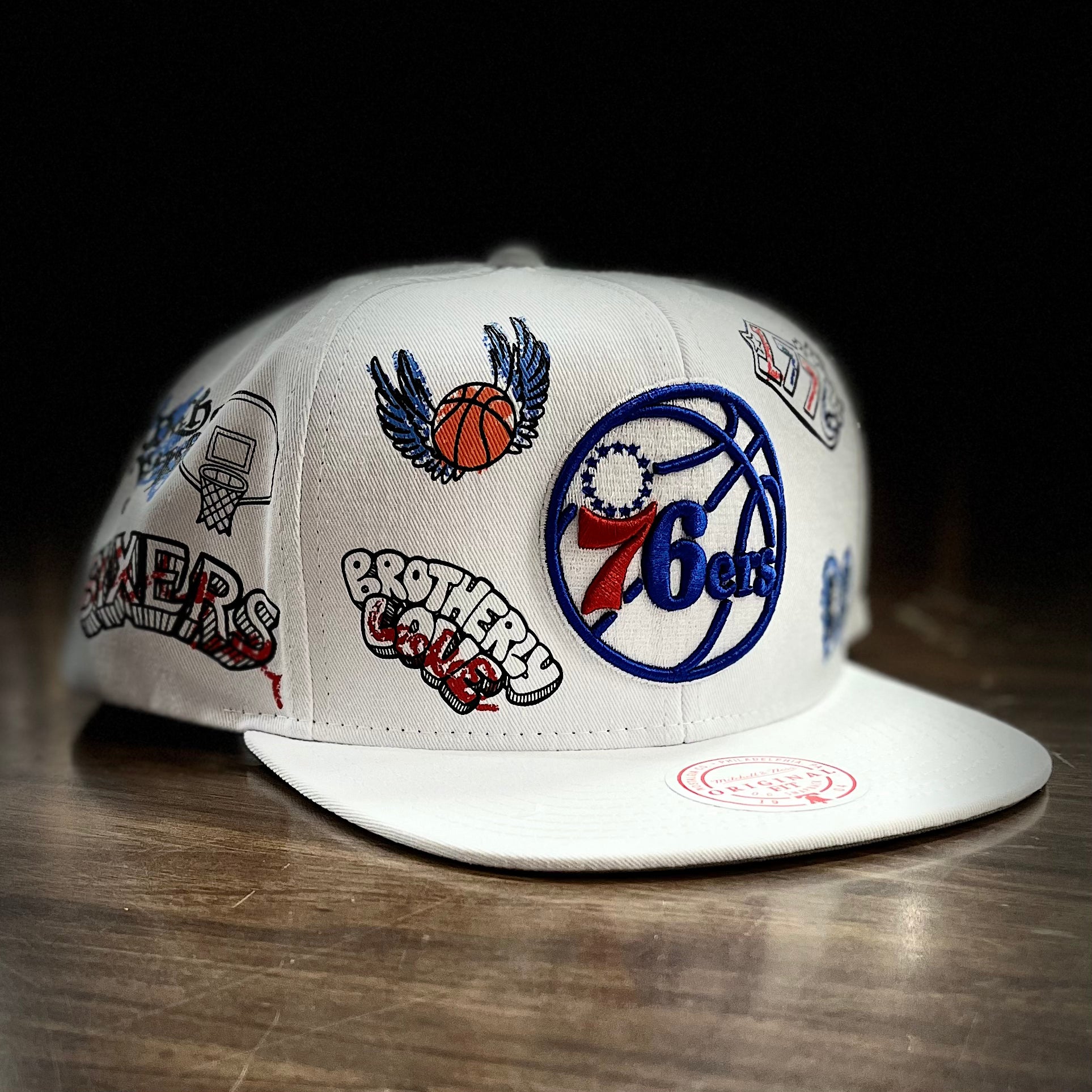 Phila 76ers Mitchell & Ness NBA Dad Hat Sketch Art Black