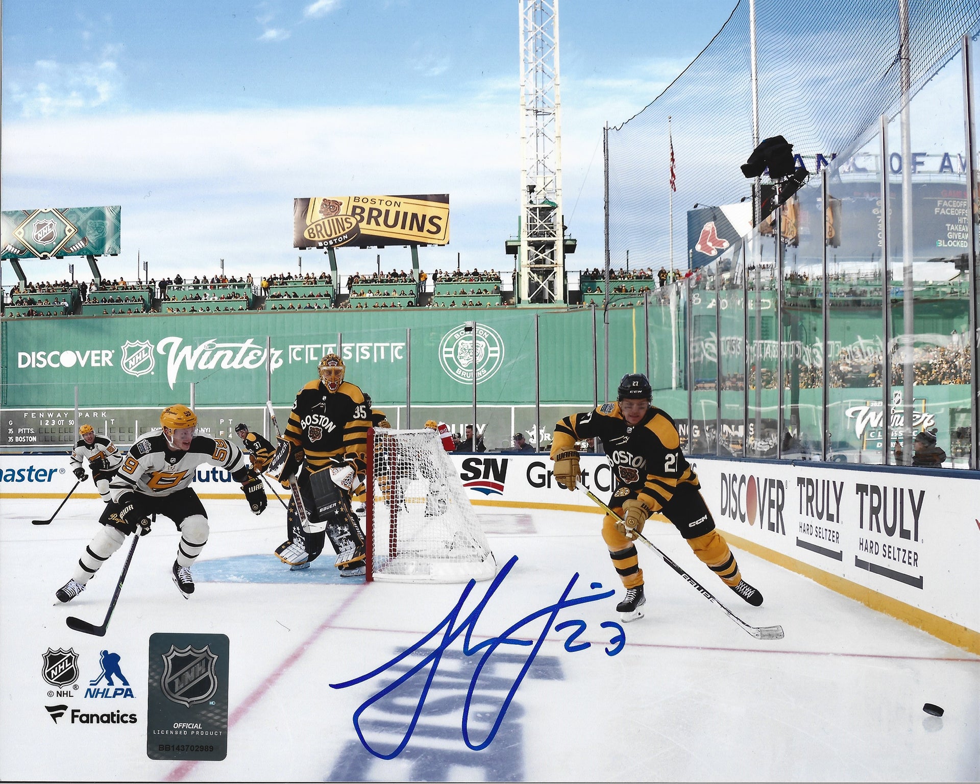 Hampus Lindholm Autographed Fenway Park Green Monster Photo - Dynasty Sports & Framing