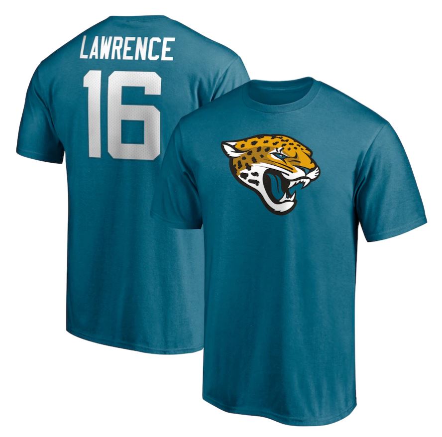 Trevor Lawrence Jacksonville Jaguars Teal Name & Number T-Shirt - Dynasty Sports & Framing 