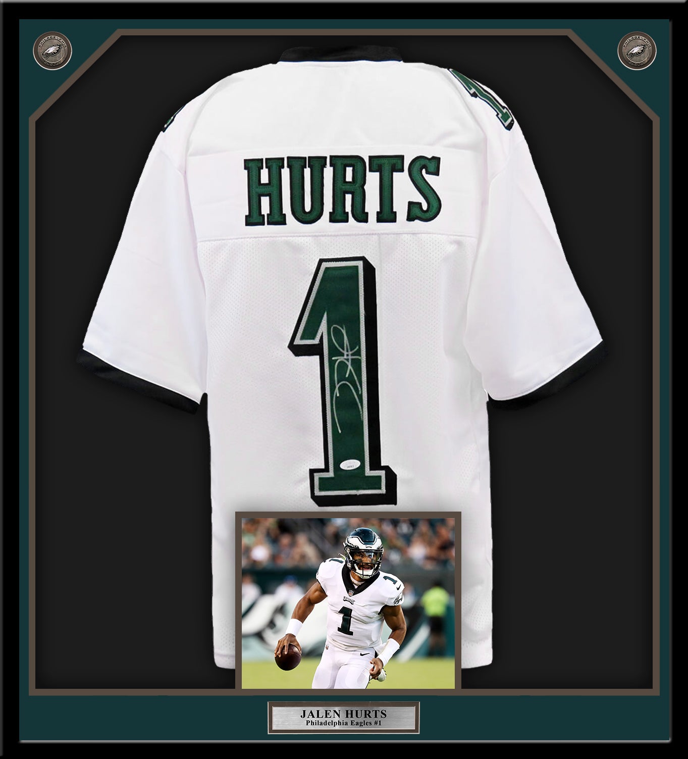 Jalen Hurts Philadelphia Eagles Autographed Framed White Jersey - JSA  Authenticated