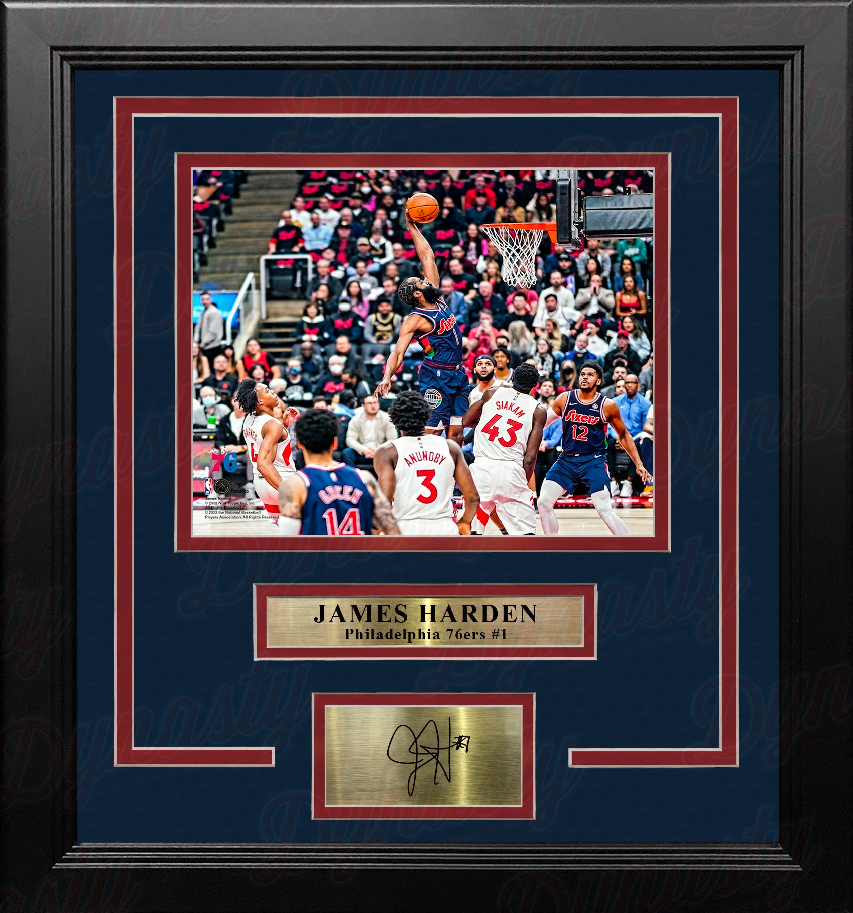 Framed Facsimile Autographed James Harden 33x42 Philadelphia Blue Reprint  Laser Auto Basketball Jersey - Hall of Fame Sports Memorabilia
