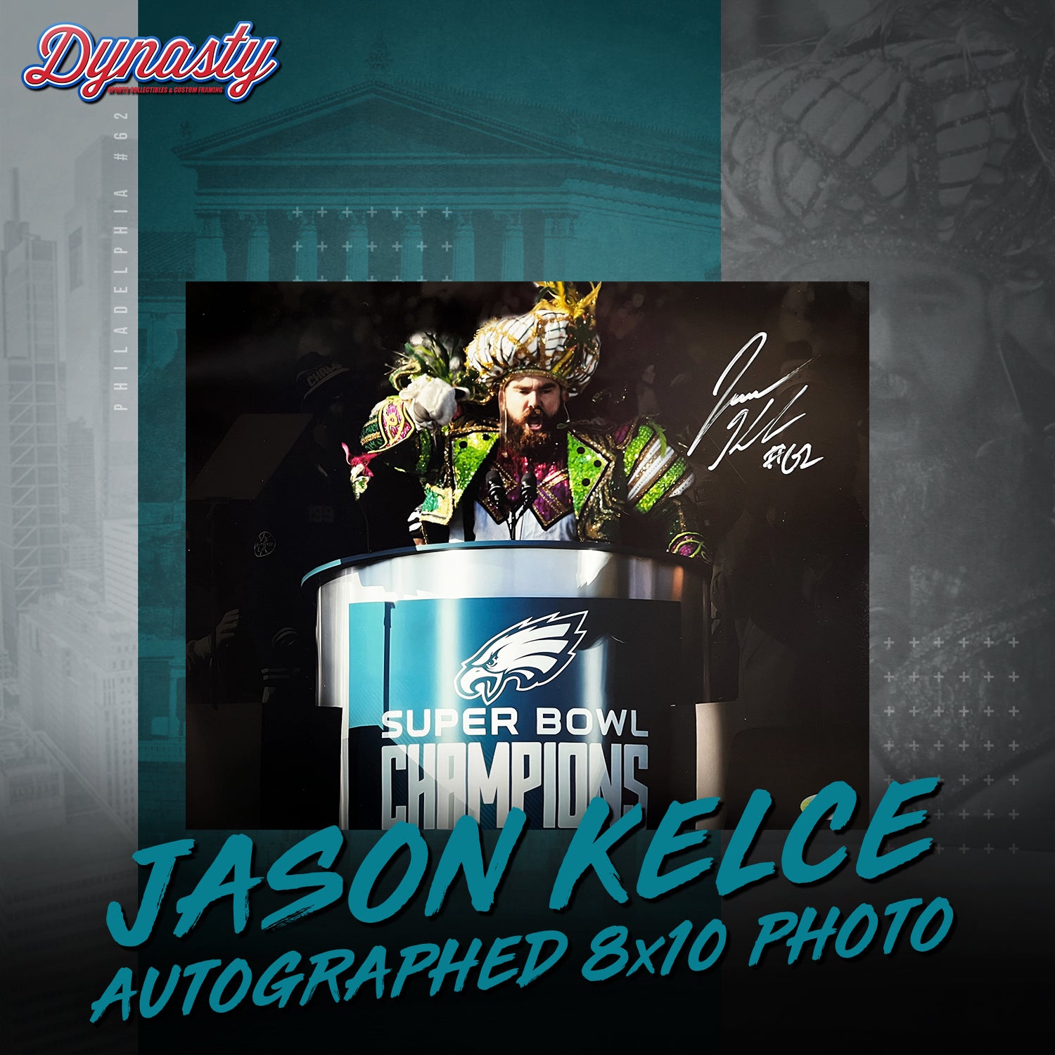 Jason Kelce Autographed Parade Speech Spotlight Photo