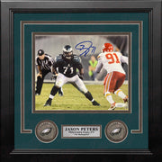 Jason Peters in Action Philadelphia Eagles Autographed Framed Football Photo - Dynasty Sports & Framing