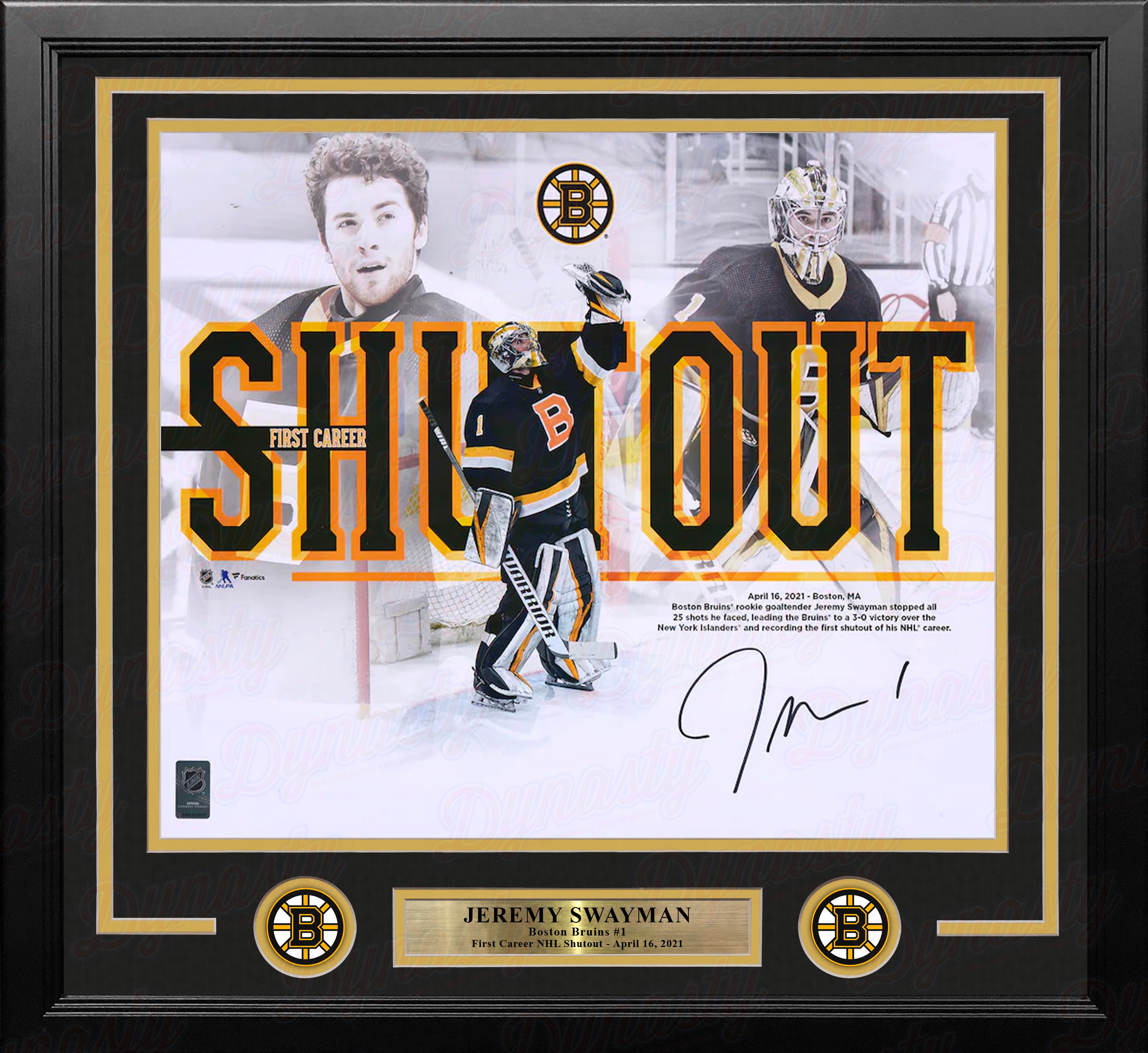 Jeremy Swayman, Linus Ullmark Bear hug Boston Bruins signatures