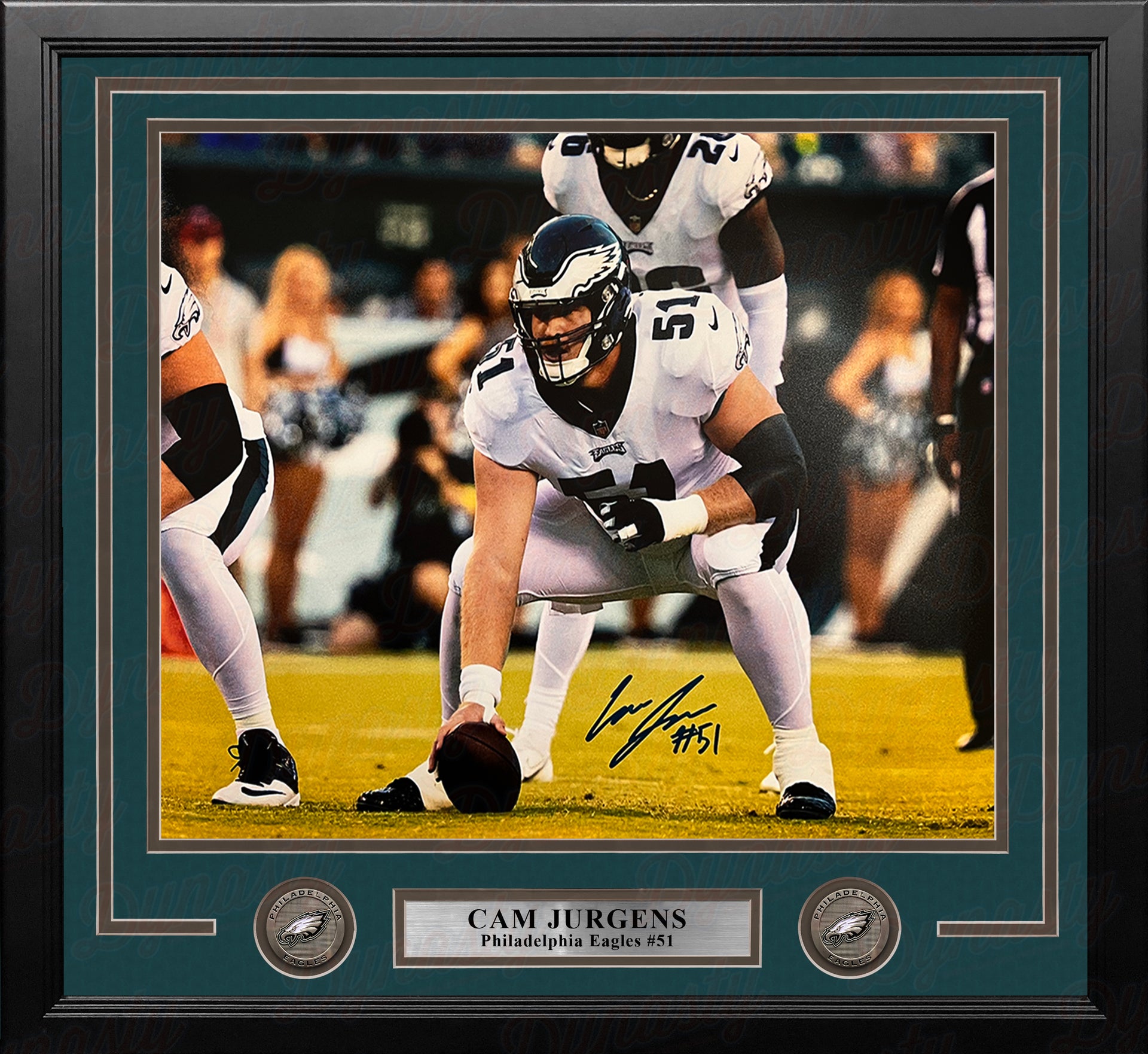 Cam Jurgens in Stance Philadelphia Eagles Autographed 11" x 14" Framed Football Photo - Dynasty Sports & Framing