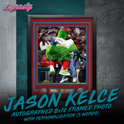 Jason Kelce Celebrates with The Phillie Phanatic NLCS Autographed Framed Photo | Pre-Sale Opportunity - Dynasty Sports & Framing 