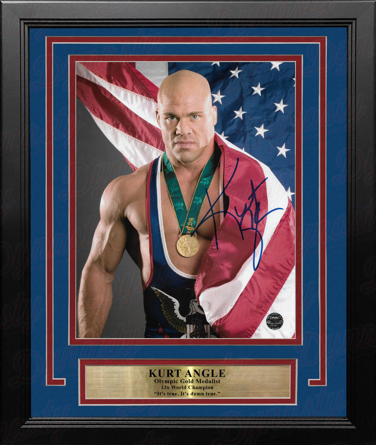 Kurt Angle Studio Pose Autographed WWE Wrestling 8" x 10" Framed Photo - Dynasty Sports & Framing 