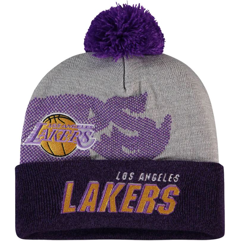 Los Angeles Lakers Mitchell & Ness Gray Hardwood Classics Draft Cuffed Knit Hat with Pom - Dynasty Sports & Framing