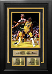 Larry Bird v. Magic Johnson 8" x 10" Framed Basketball Photo with Engraved Autographs - Dynasty Sports & Framing