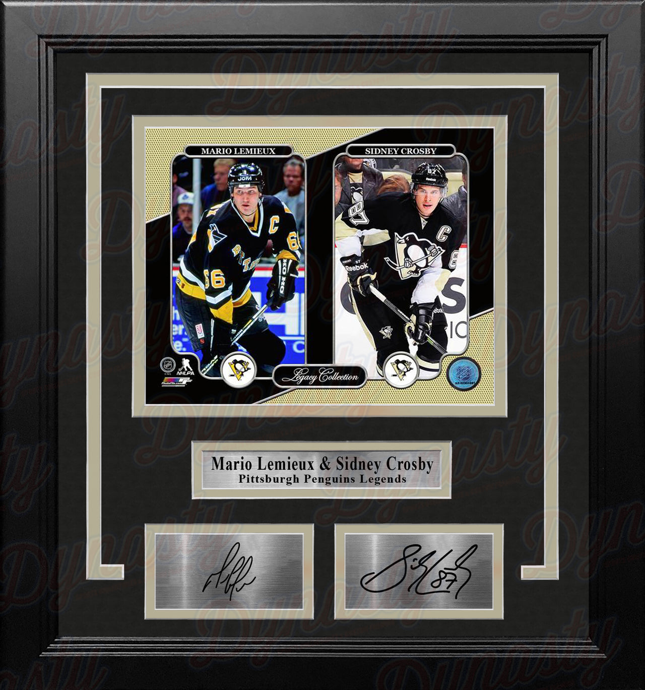 Mario Lemieux & Sidney Crosby Pittsburgh Penguins 8x10 Framed Hockey Photo with Engraved Autographs - Dynasty Sports & Framing 