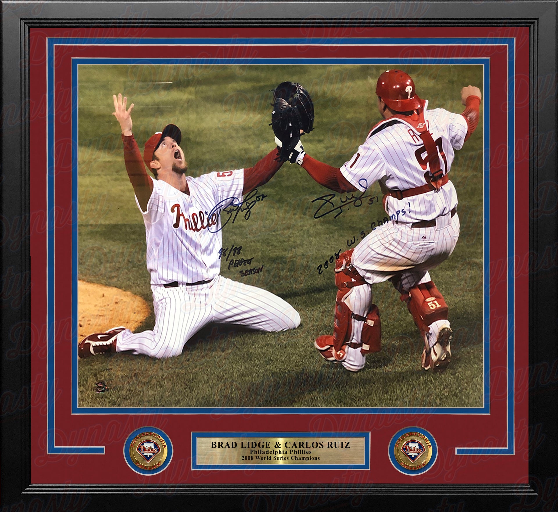 Brad Lidge & Carlos Ruiz Philadelphia Phillies 2008 World Series Champions Baseball Photo Picture Frame - Dynasty Sports & Framing