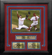 Brad Lidge & Carlos Ruiz 2008 World Series Last Out Celebration Philadelphia Phillies Framed Baseball Photo with Engraved Autographs - Dynasty Sports & Framing