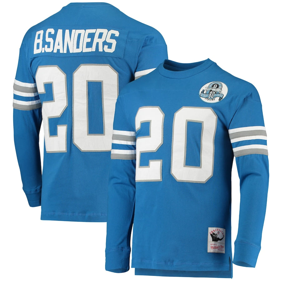 Barry Sanders Detroit Lions Mitchell Ness Throwback Retired Player Long Sleeve Shirt Football Apparel Novelties Collectibles