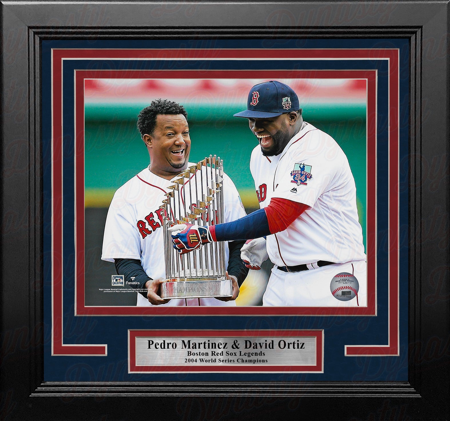 Pedro Martinez & David Ortiz World Series Trophy Boston Red Sox 8 x 10  Framed Baseball Photo