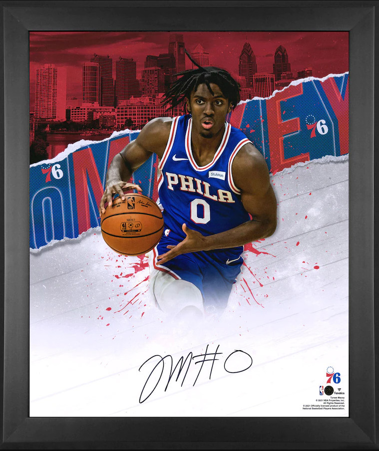 Tyrese Maxey Philadelphia 76ers Autographed 20" x 24" Framed Basketball Collage Photo - Dynasty Sports & Framing 