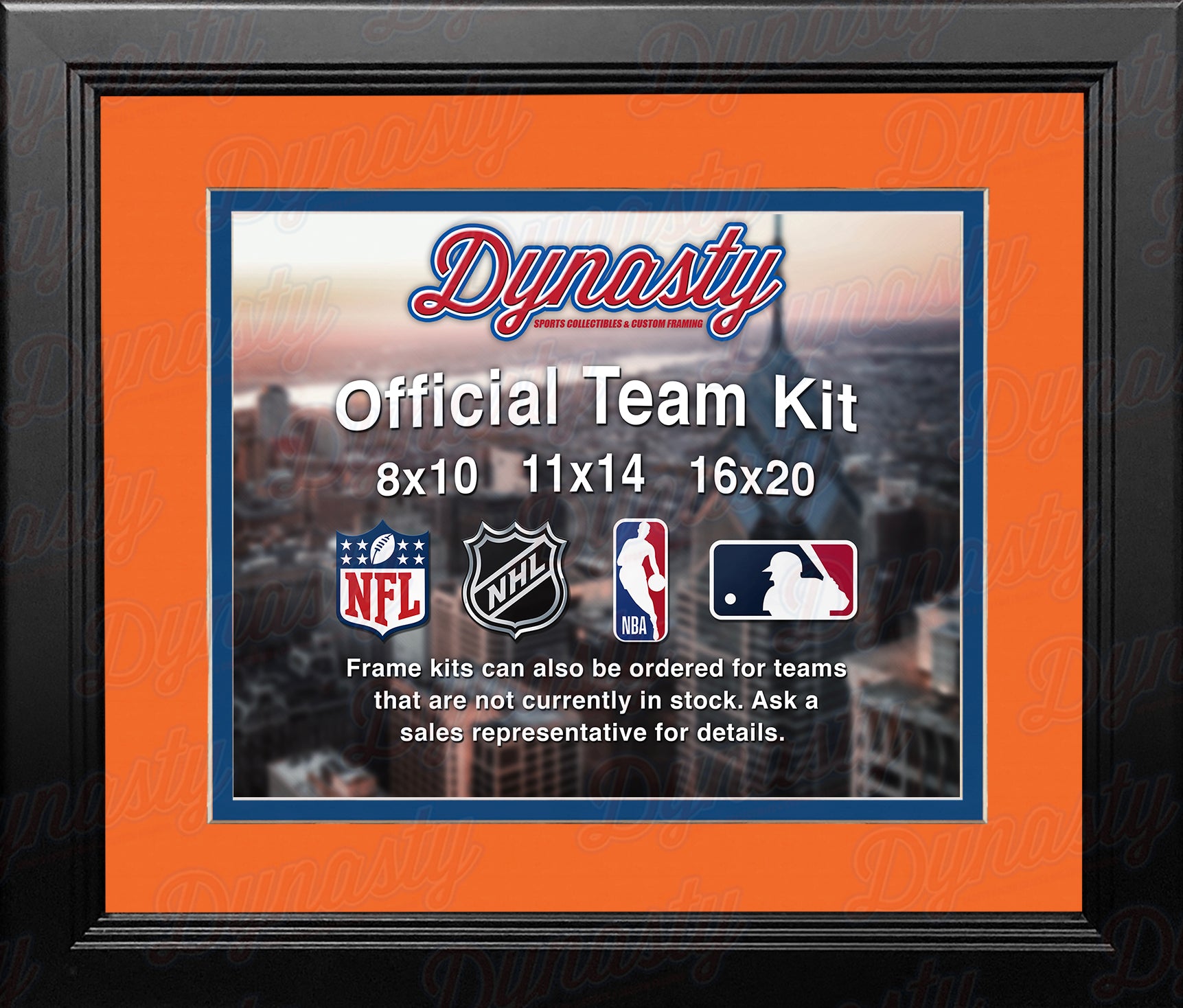 NHL Hockey Photo Picture Frame Kit - Edmonton Oilers (Orange Matting, Blue Trim) - Dynasty Sports & Framing