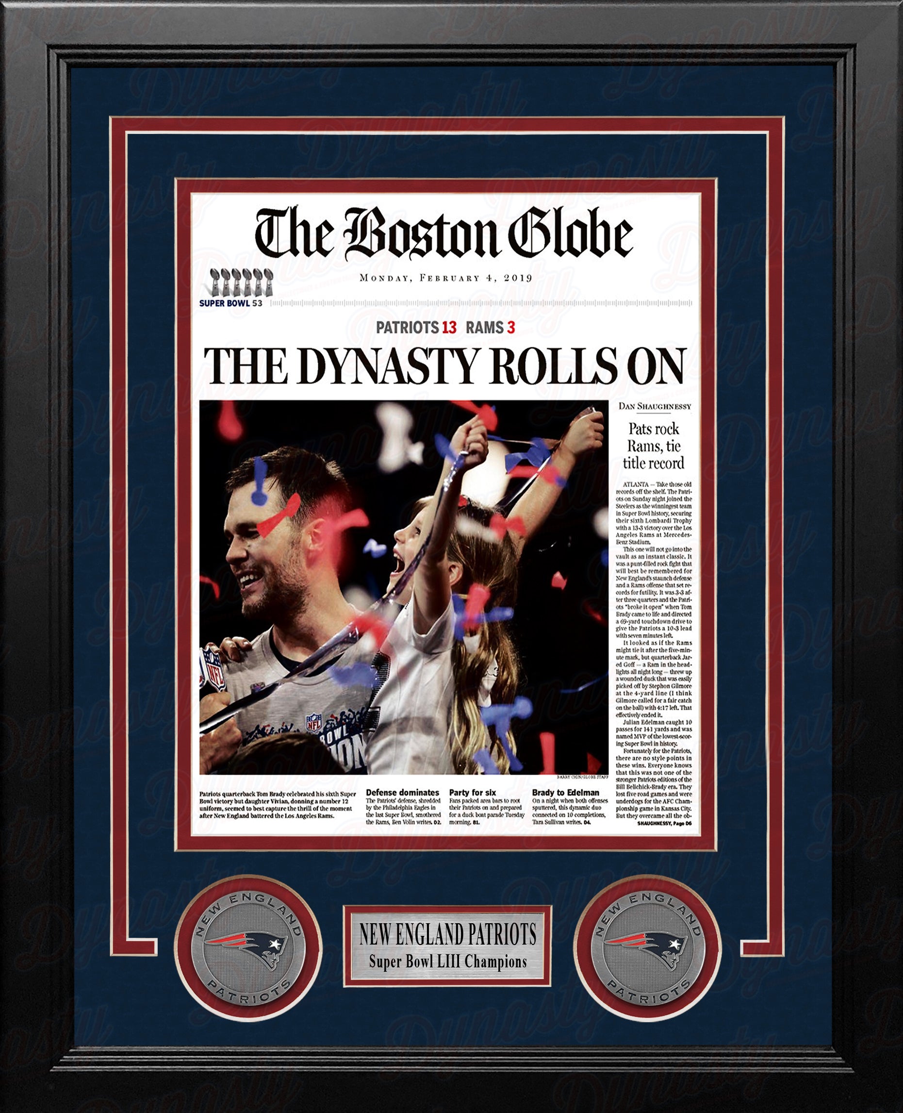 New England Patriots Super Bowl LIII Champions Framed Boston Globe Photo - Dynasty Sports & Framing