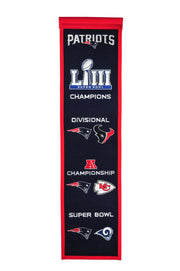 New England Patriots Super Bowl LIII Road to the Championship NFL Heritage Banner - Dynasty Sports & Framing