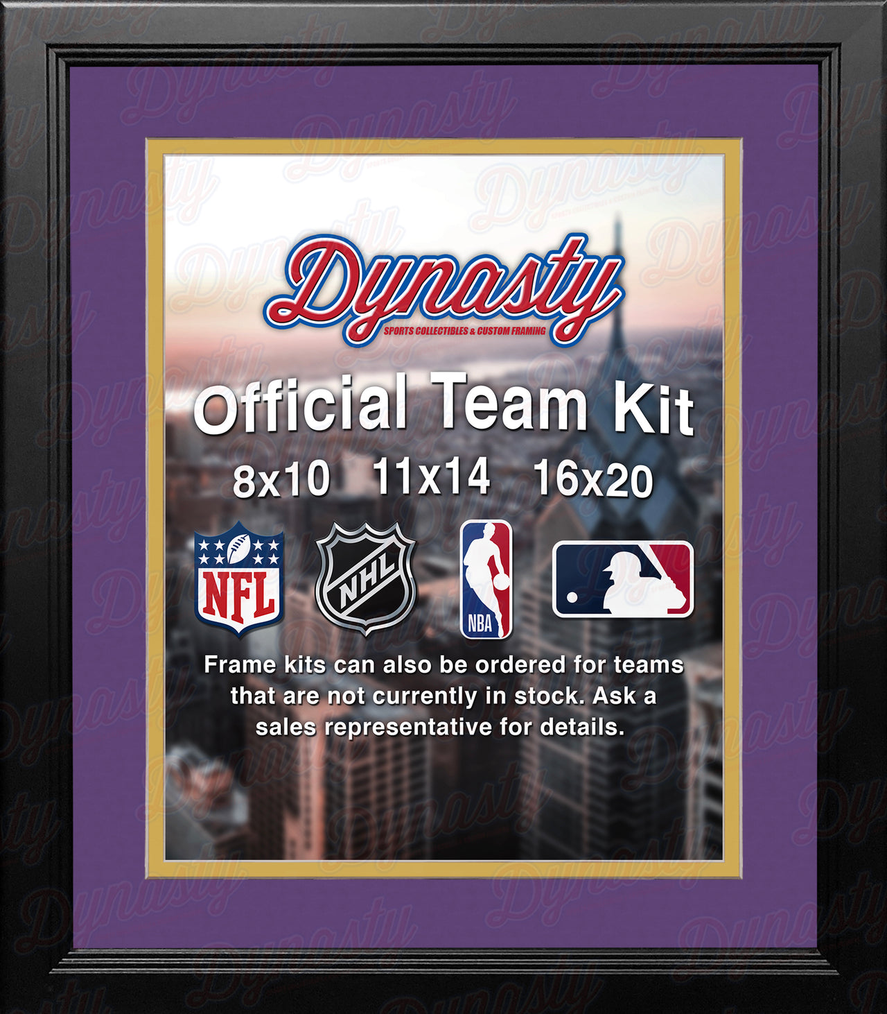 NHL Hockey Photo Picture Frame Kit - Los Angeles Kings (Purple Matting, Yellow Trim) - Dynasty Sports & Framing 