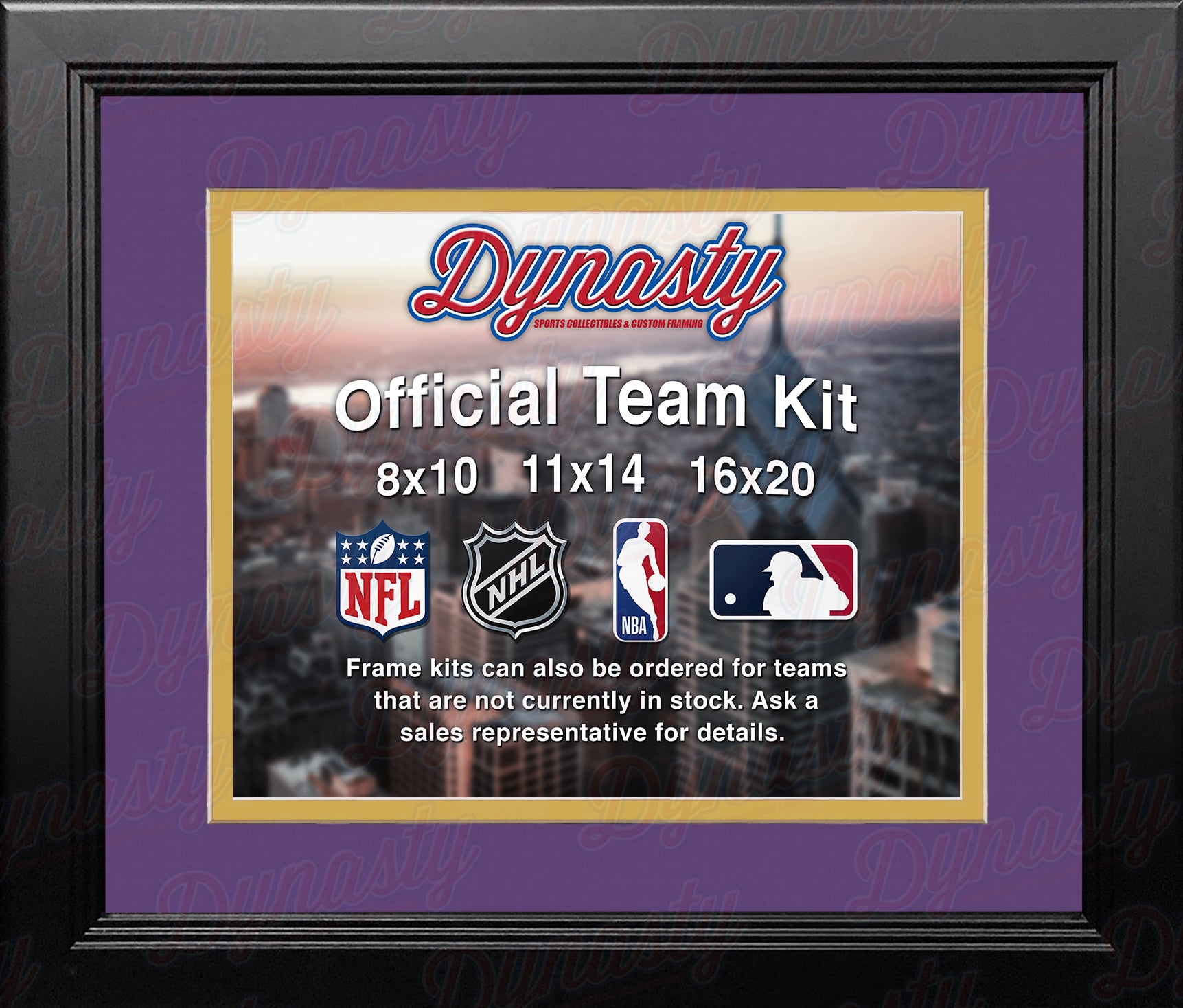 NHL Hockey Photo Picture Frame Kit - Los Angeles Kings (Purple Matting, Yellow Trim) - Dynasty Sports & Framing