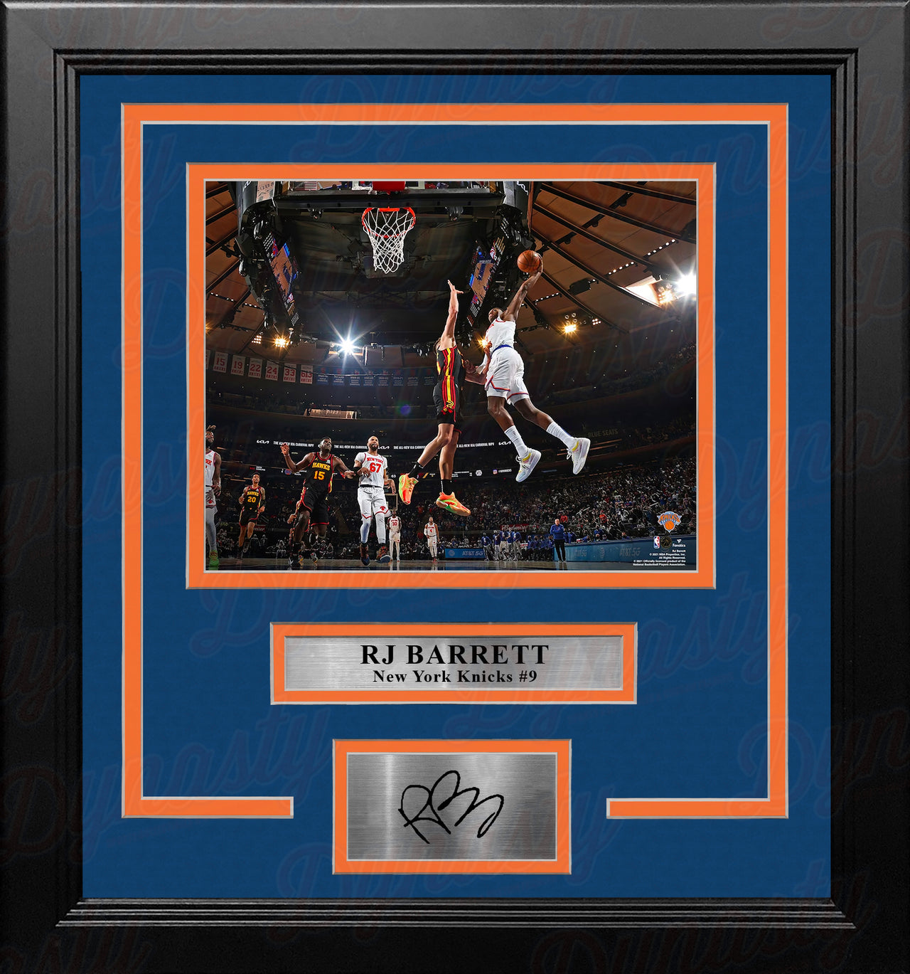 RJ Barrett Slam Dunk New York Knicks 8" x 10" Framed Basketball Photo with Engraved Autograph - Dynasty Sports & Framing 