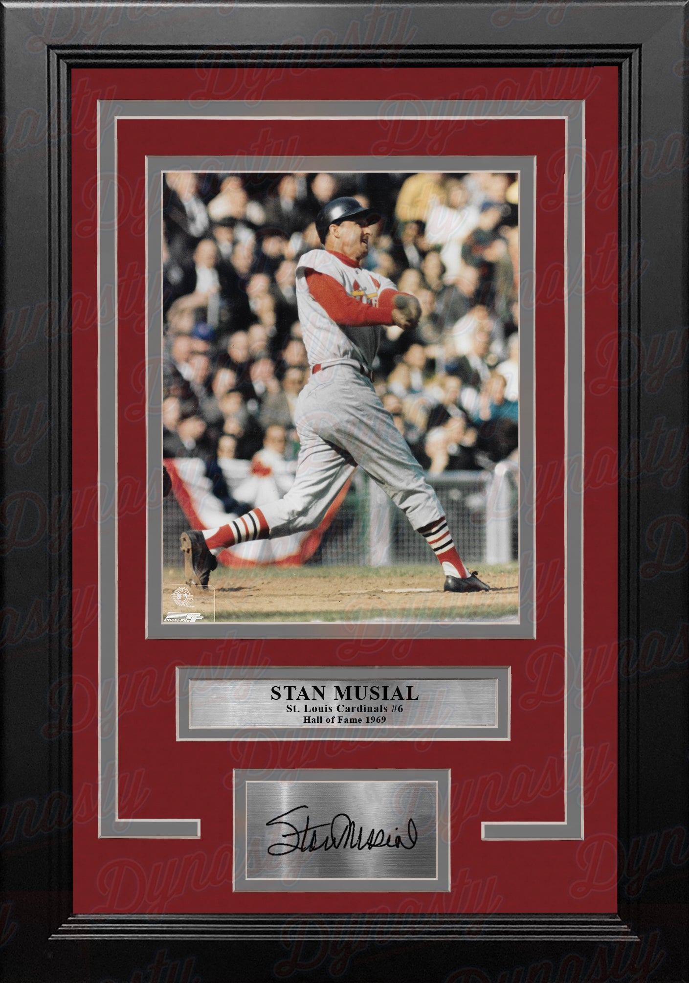 Stan Musial in Action St. Louis Cardinals 8" x 10" Framed Baseball Photo with Engraved Autograph - Dynasty Sports & Framing 