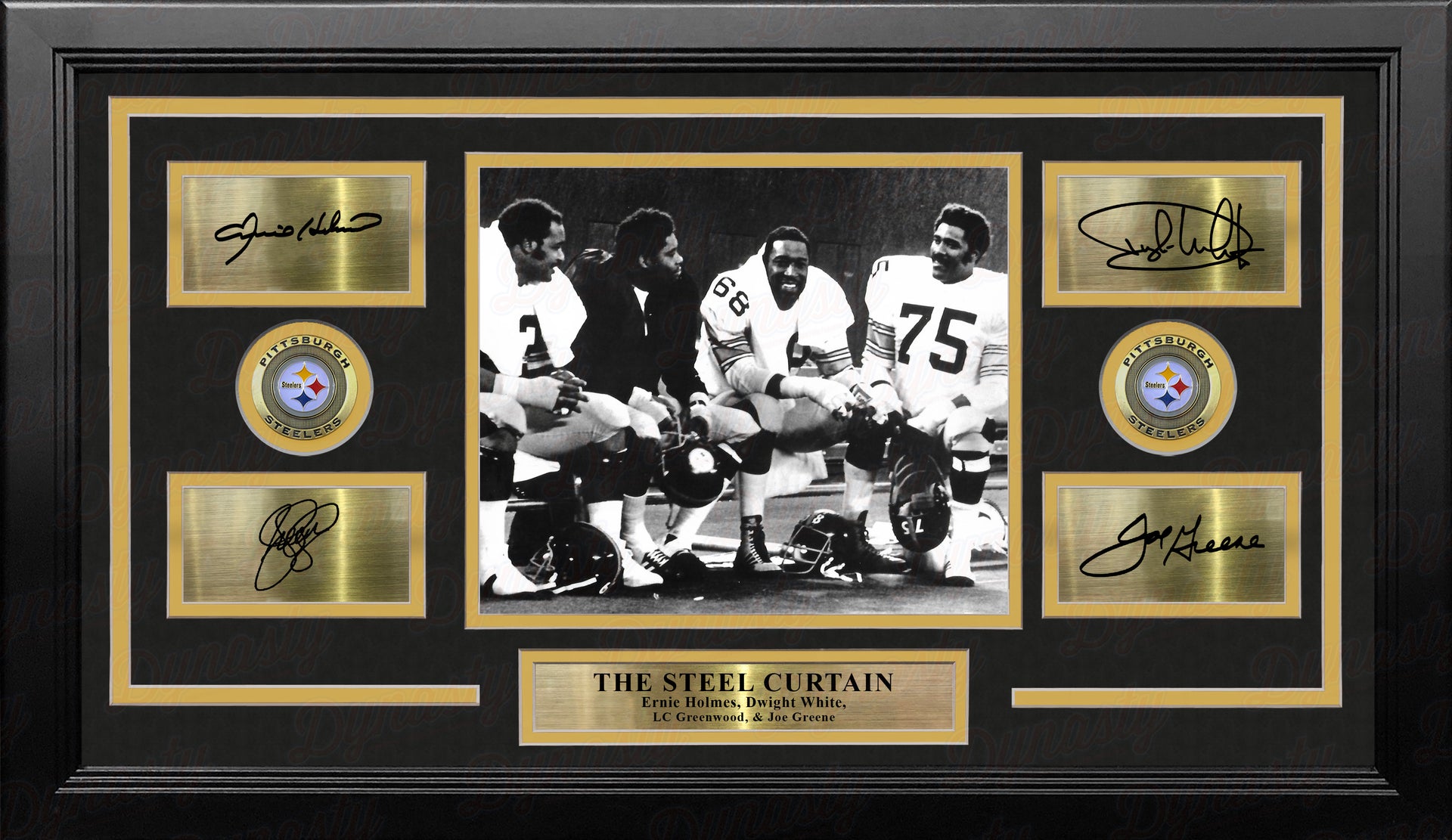 The Steel Curtain on the Bench Pittsburgh Steelers 8" x 10" Framed Football Photo with Engraved Signatures - Dynasty Sports & Framing