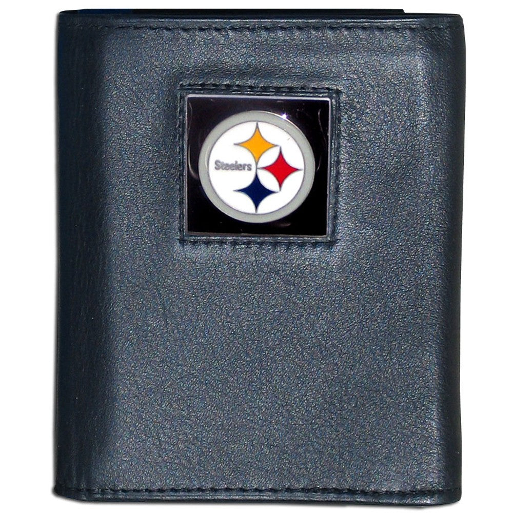 Pittsburgh Steelers FineGrain Leather Tri-Fold Wallet - Dynasty Sports & Framing
