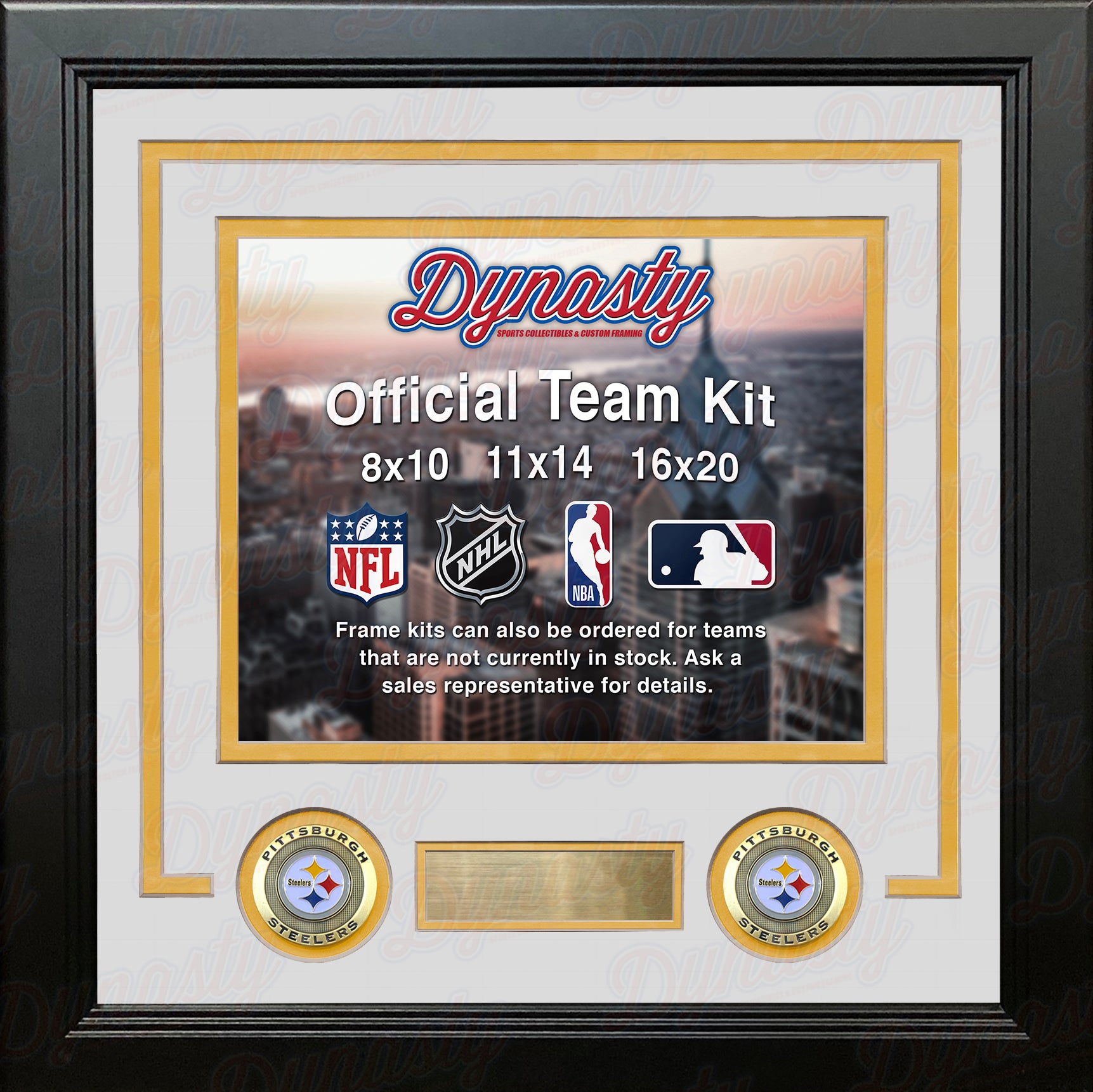NFL Football Photo Picture Frame Kit - Pittsburgh Steelers (White Matting, Yellow Trim) - Dynasty Sports & Framing
