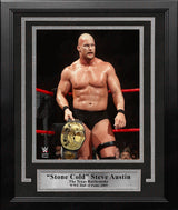 Stone Cold Steve Austin Smoking Skull Championship Belt 8" x 10" Framed WWE Wrestling Photo - Dynasty Sports & Framing