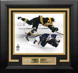 Torey Krug Boston Bruins 2019 Stanley Cup Finals Game 1 Hit 8" x 10" Framed Hockey Photo - Dynasty Sports & Framing