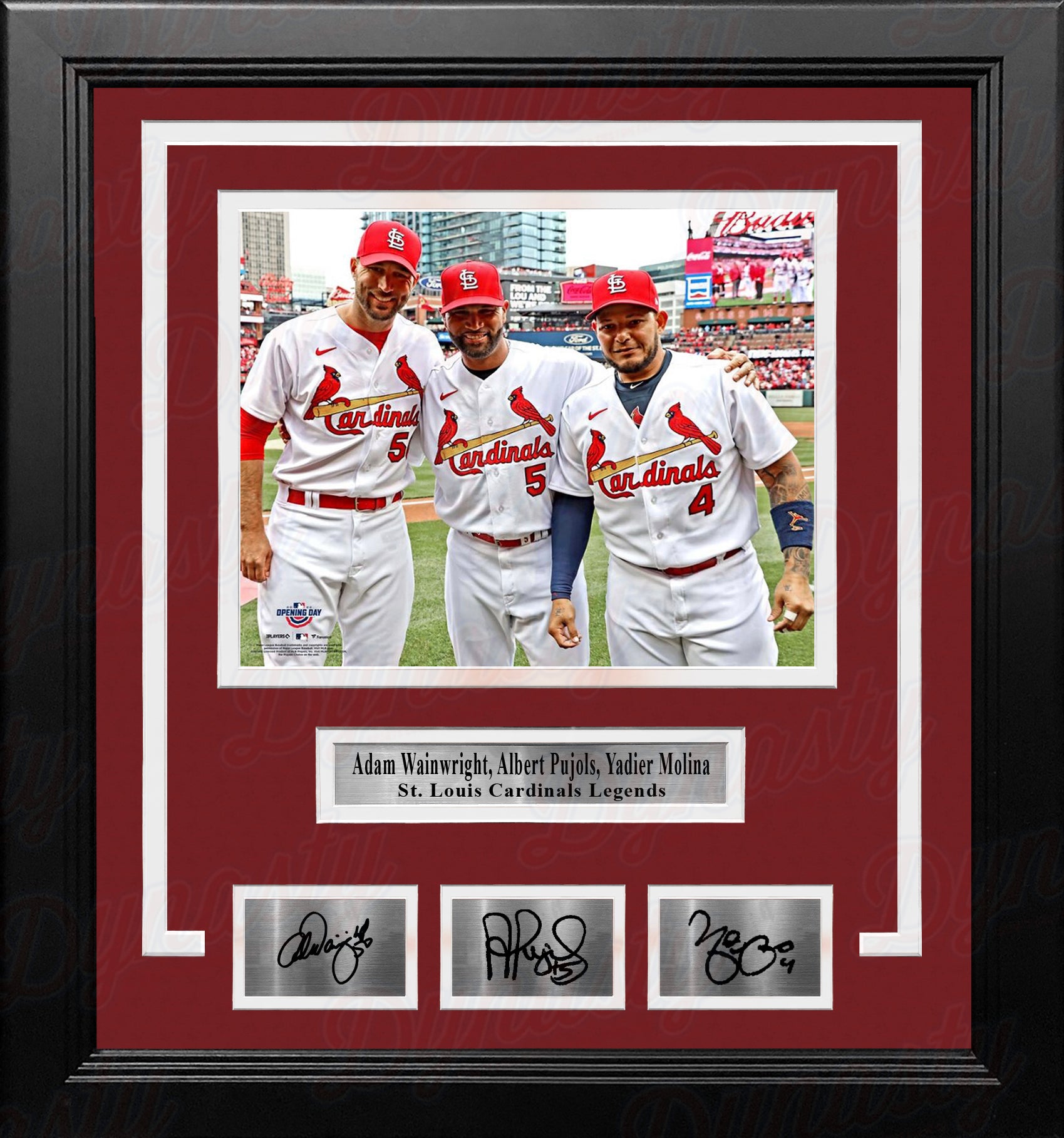 Adam Wainwright, Albert Pujols, & Yadier Molina Cardinals 8x10 Framed Photo  with Engraved Autographs