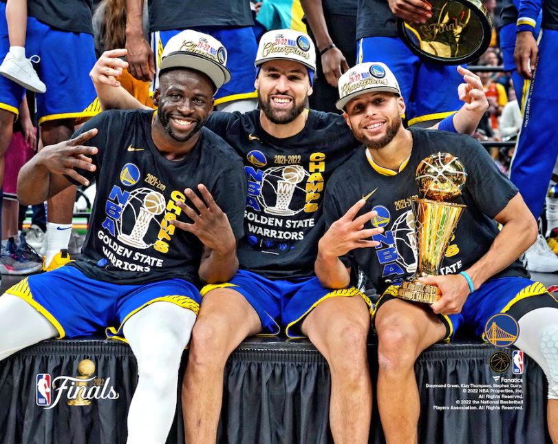 Draymond Green, Klay Thompson, & Steph Curry Golden State Warriors 2022 NBA Champions 8" x 10" Photo - Dynasty Sports & Framing 