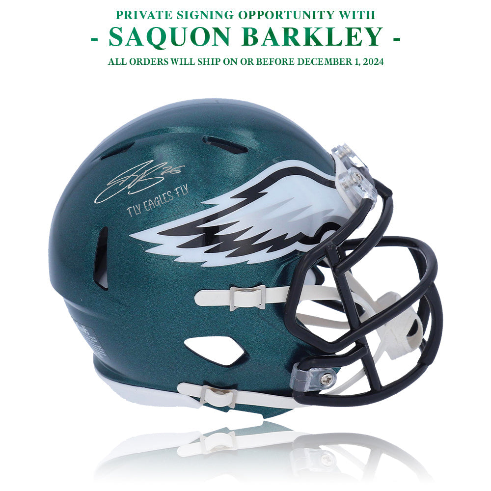 Saquon Barkley Autograph Philadelphia Eagles Full-Size Replica Helmet | Pre-Sale Opportunity - Dynasty Sports & Framing 